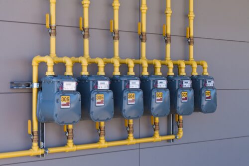 residential gas meters on exterior wall